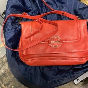 Tory Burch red/orange leather crossbody bag